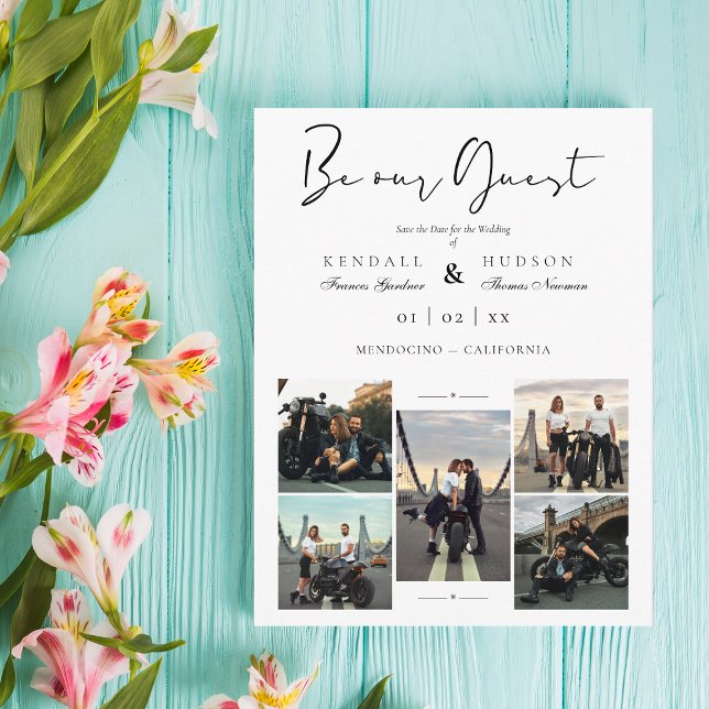 Collage 5 Photos Covid19 Chic Be Our Guest Wedding Postcard (Creator Uploaded)