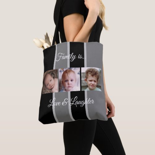 Collage add your own custom photos black and grey tote bag