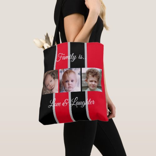 Collage add your own custom photos black and red tote bag