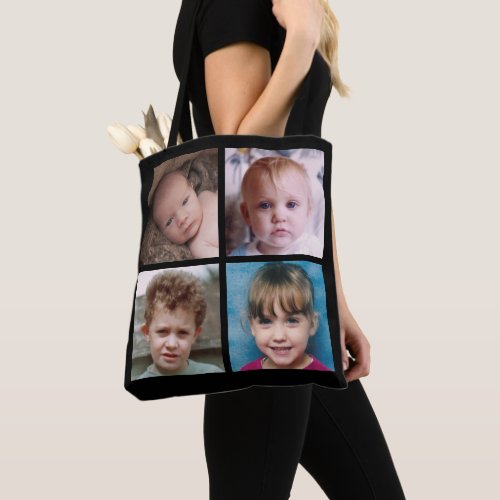 Collage add your own custom photos black tote bag