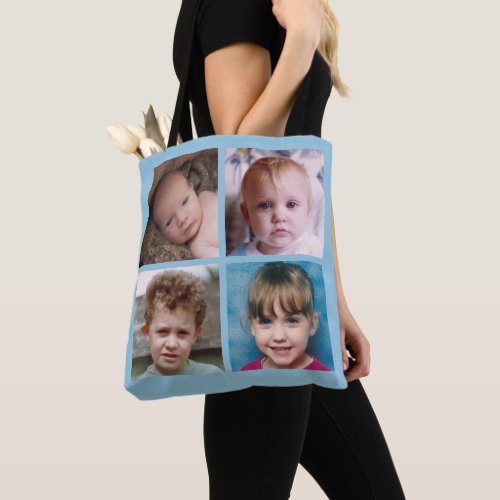 Collage add your own custom photos blue tote bag