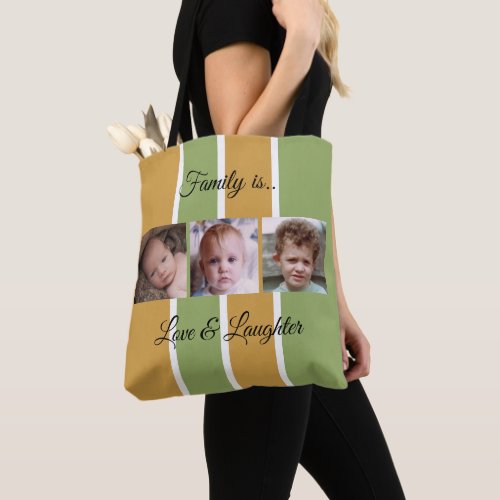 Collage add your own custom photos gold and green tote bag