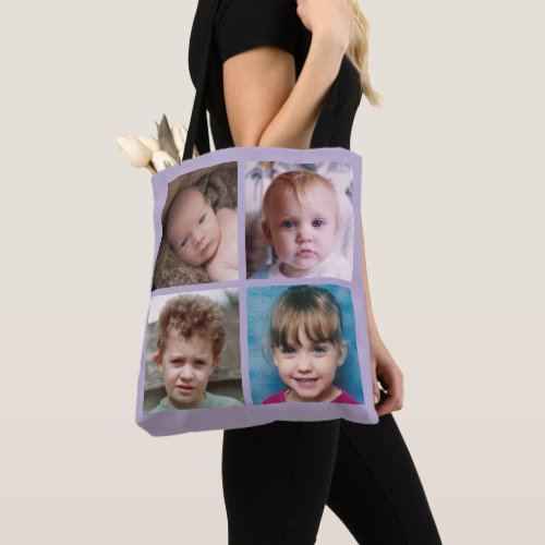 Collage add your own custom photos lilac tote bag
