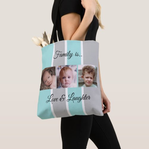 Collage add your own custom photos mint and grey tote bag