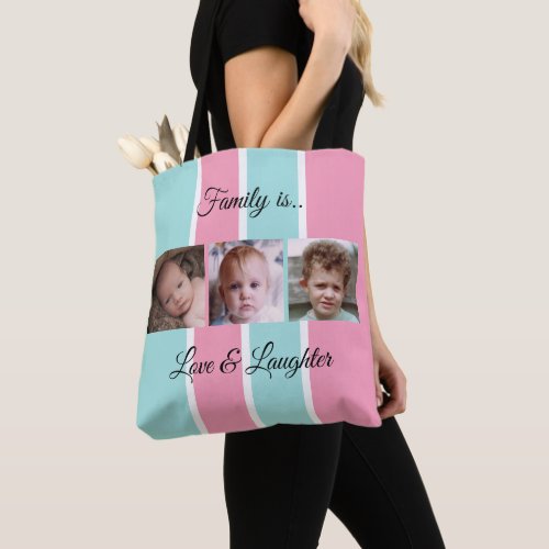 Collage add your own custom photos mint and pink tote bag