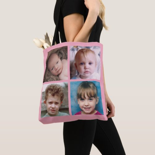 Collage add your own custom photos pink tote bag