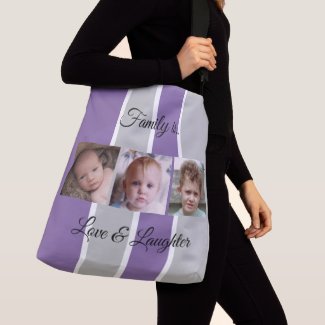 Collage add your own custom photos purple and grey tote bag