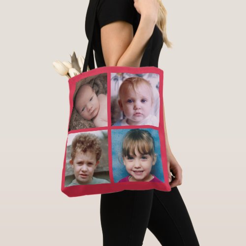 Collage add your own custom photos red tote bag