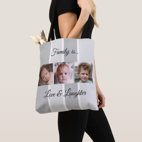 Collage add your own custom photos white and grey tote bag