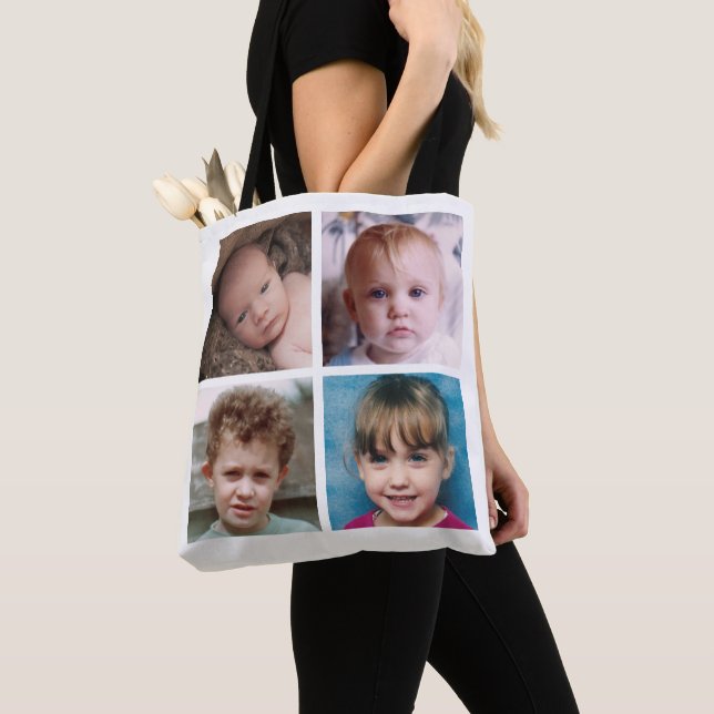 Collage add your own custom photos white tote bag (Close Up)