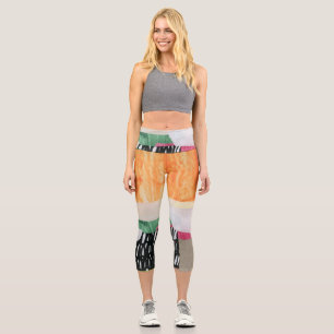 Collage art, modern colorful abstract. capri leggings