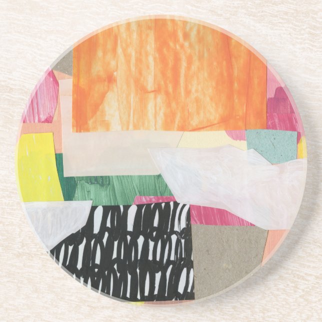 Collage art, modern colorful abstract. coaster (Front)