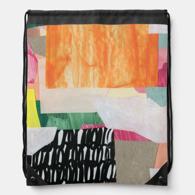 Collage art, modern colorful abstract. drawstring bag (Front)