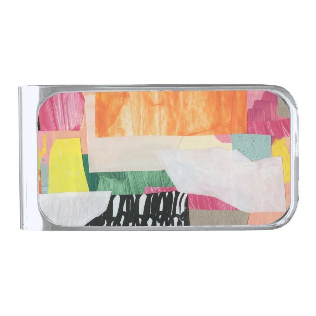 Collage art, modern colorful abstract. silver finish money clip (Front)