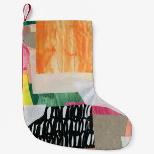 Collage art, modern colorful abstract. small christmas stocking