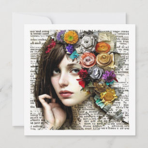 Collage Art Pretty Girl with Flowers in her Hair