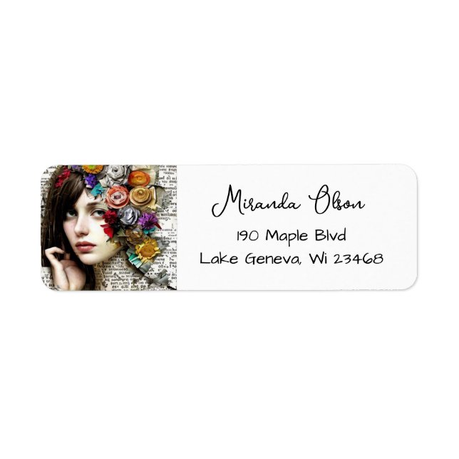 Collage Art | Pretty Girl with Flowers in her Hair Label (Front)