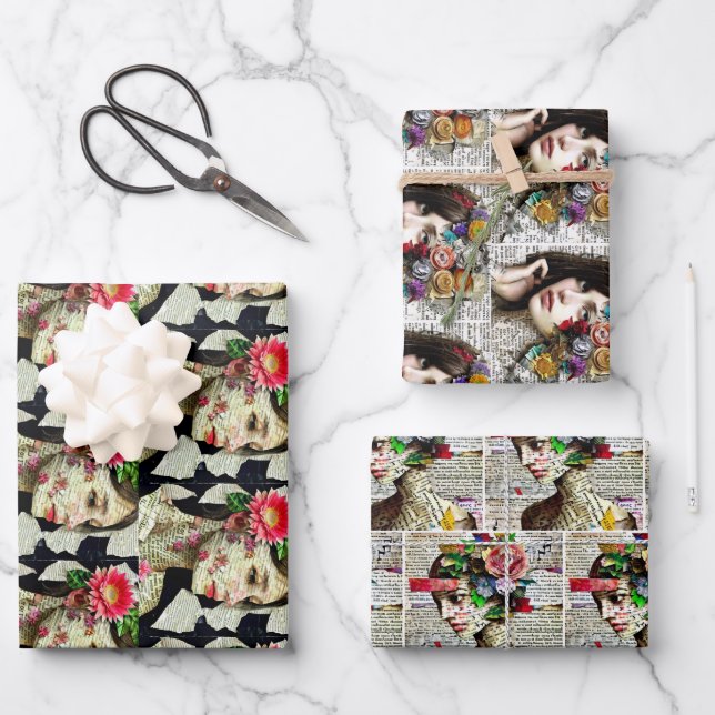 Collage Art | Pretty Ladies with Typography  Wrapping Paper Sheets (Front)