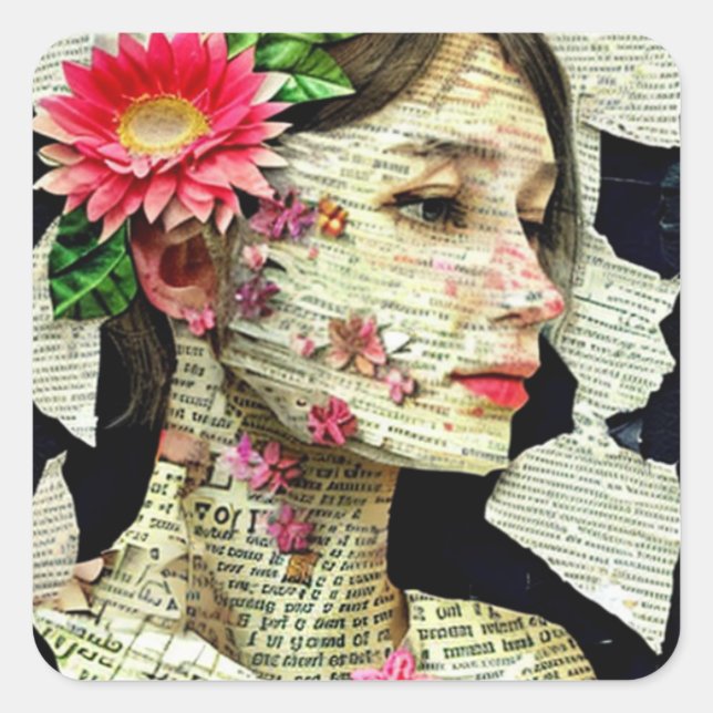 Collage Art | Pretty Lady Typography Square Sticker (Front)