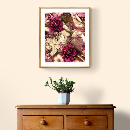 Collage Butterfly And Roses Decorative Poster