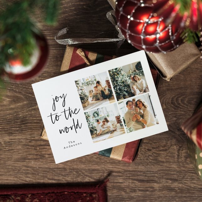 Collage Christmas Four Photos | Joy To The World Postcard (Creator Uploaded)