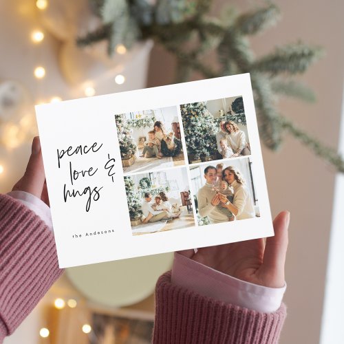 Collage Christmas Four Photos  Peace Love Hugs Postcard