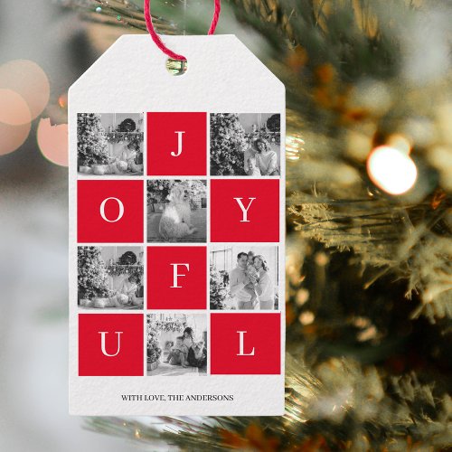 Collage Christmas Photo  Red Joyful  Gift Tags