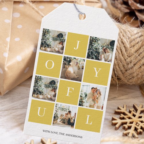 Collage Christmas Photo  Yellow Joyful  Gift Tags