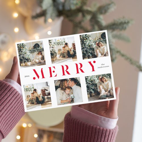 Collage Christmas Six Photos  Merry Red Holiday  Postcard