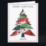 Collage Christmas Tree Card<br><div class="desc">Features a collage Christmas tree in a color palette of red and green. Personalize with a name on the front,  your own message on the inside,  and your name in the “from” section.</div>