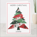 Collage Christmas Tree Card<br><div class="desc">Features a collage Christmas tree in a color palette of red and green. Personalize with a name on the front,  your own message on the inside,  and your name in the “from” section.</div>