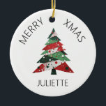 Collage Christmas Tree Ceramic Ornament<br><div class="desc">Features a collage Christmas tree in a color palette of red and green. Personalize with a name on the front,  and a “from” name on the back.</div>