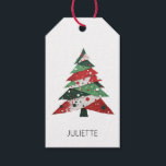 Collage Christmas Tree Gift Tags<br><div class="desc">Features a collage Christmas tree in a color palette of red and green. Personalize with a name on the front.</div>