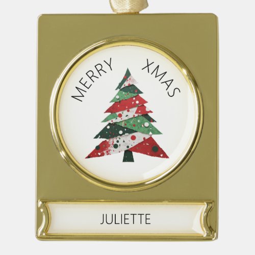 Collage Christmas Tree Gold Plated Banner Ornament