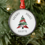 Collage Christmas Tree Metal Ornament<br><div class="desc">Features a collage Christmas tree in a color palette of red and green. Personalize with a name.</div>