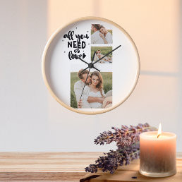 Collage Couple Photo &amp; All You Need Is Love Quote Clock