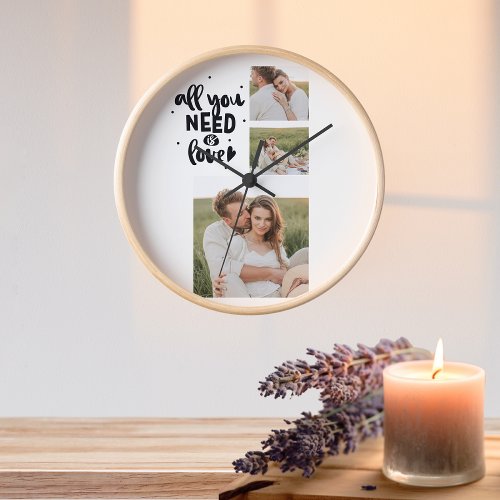 Collage Couple Photo  All You Need Is Love Quote Clock