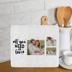 Collage Couple Photo & All You Need Is Love Quote Cutting Board