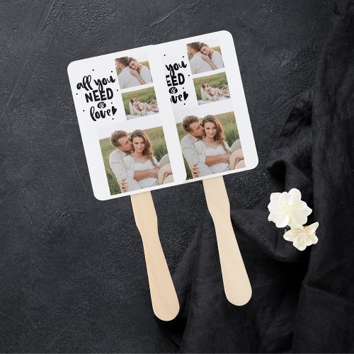 Collage Couple Photo  All You Need Is Love Quote Hand Fan