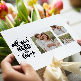 Collage Couple Photo & All You Need Is Love Quote Holiday Postcard