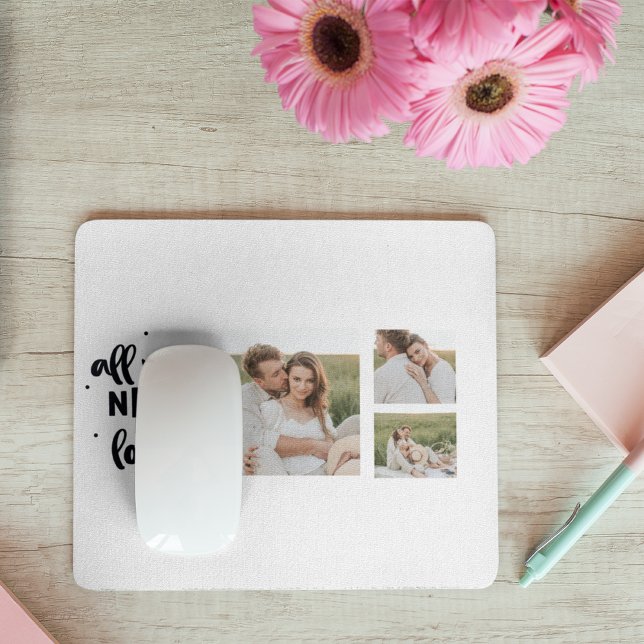 Collage Couple Photo & All You Need Is Love Quote Mouse Pad (Creator Uploaded)