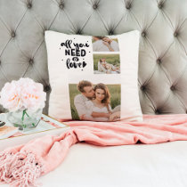 Collage Couple Photo & All You Need Is Love Quote Throw Pillow