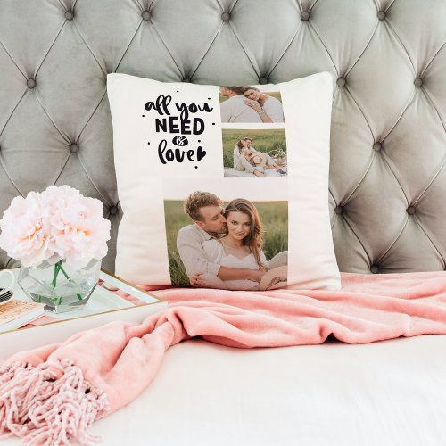 Collage Couple Photo  All You Need Is Love Quote Throw Pillow