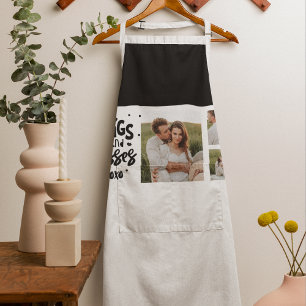 Collage Couple Photo & Hugs And Kisses Phrase Love Apron