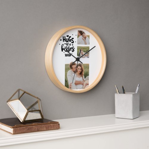 Collage Couple Photo  Hugs And Kisses Phrase Love Clock