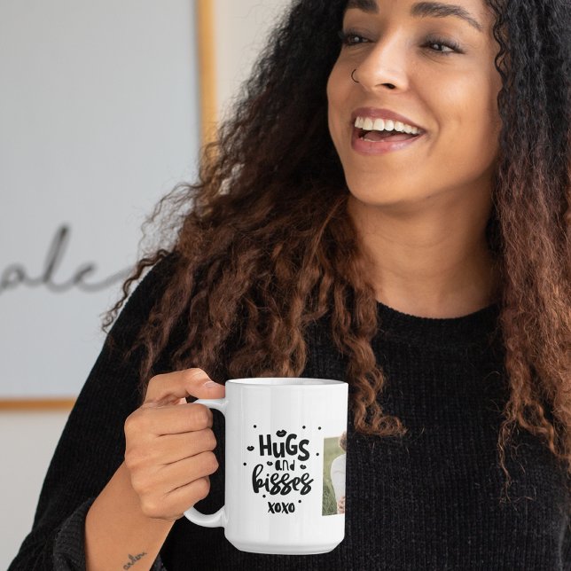 Collage Couple Photo & Hugs And Kisses Phrase Love Coffee Mug (Creator Uploaded)