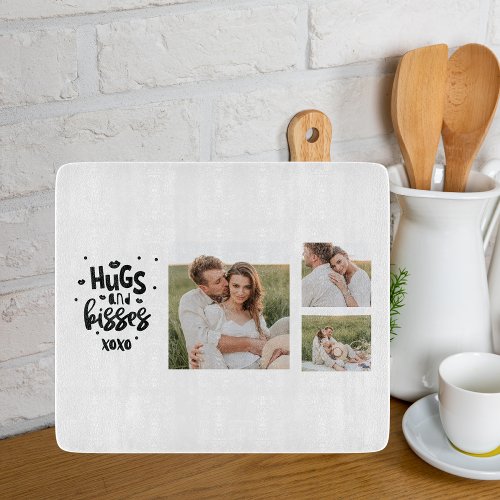 Collage Couple Photo  Hugs And Kisses Phrase Love Cutting Board