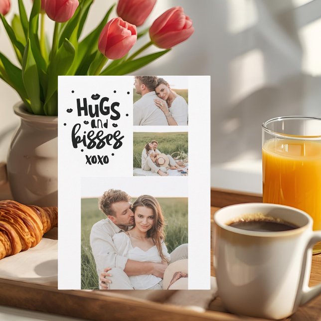 Collage Couple Photo & Hugs And Kisses Phrase Love Holiday Card (Creator Uploaded)
