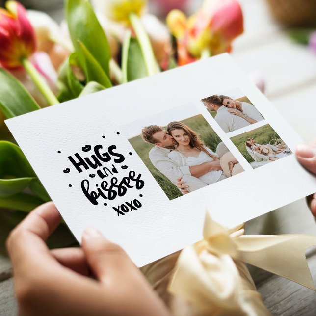 Collage Couple Photo & Hugs And Kisses Phrase Love Holiday Postcard (Creator Uploaded)
