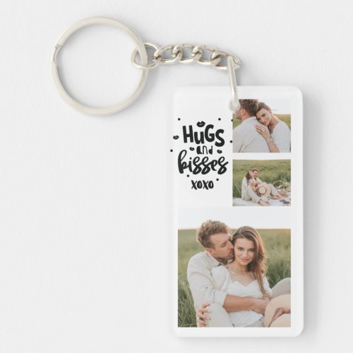 Collage Couple Photo  Hugs And Kisses Phrase Love Keychain